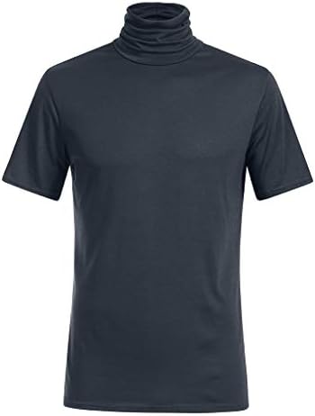 XXBR Gömlek Erkekler Balıkçı Yaka Katı Üstleri Rahat Yaz Katı Kısa Kollu T-Shirt Hafif Mockneck Tee Gömlek