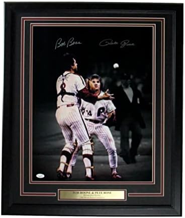 PETE ROSE / BOB BOONE Phillies 1980 Dünya Serisi İmzalı 16x20 Fotoğraf Çerçeveli JSA İmzalı MLB Fotoğrafları