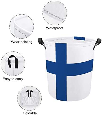 Finlandiya Bayrağı çamaşır sepeti Sepet Çanta Çamaşır Kutusu saklama çantası Katlanabilir Uzun Kolları ile