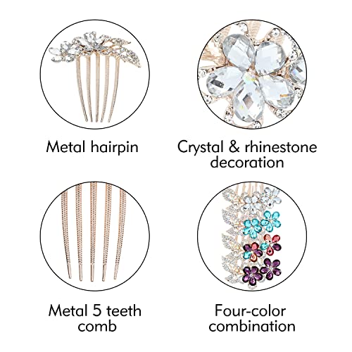 ınSowni 4 Paket Lüks Glitter Sparkly Taşlar Kristal Rhinestones Altın Metal Saç Yan Tarak Slaytlar Uzun Diş Topuz