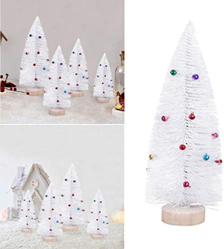 Amosfun 2 pcs 20 CM Minyatür Beyaz Noel Ağacı Küçük Yapay Minyatürleri Sisal Kar Don Ağaçları ile Ahşap Standı ve