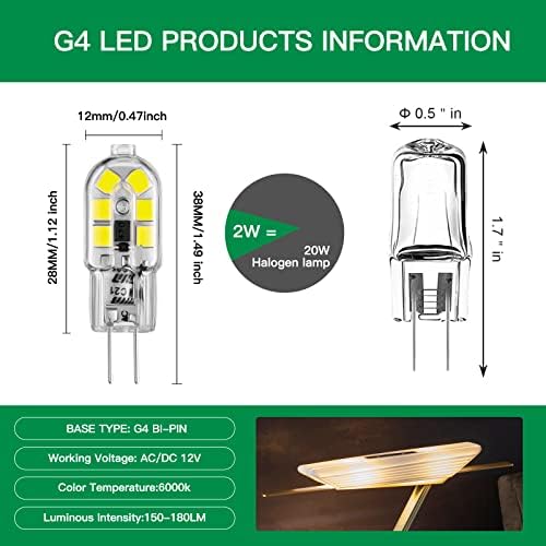 Sriomny 10 Adet G4 LED Ampuller Bi-Pin taban ışıkları 1.5 Watt AC / DC 12V 20W Halojen Ampul Değiştirme, beyaz 6000K