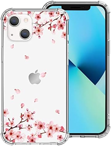 hepix iPhone 14 Kılıf ile Uyumlu Kiraz Çiçeği iPhone 14 6.1 inç Kılıf 2022 Pembe Çiçek Çiçek Kadınlar için Kız, iPhone
