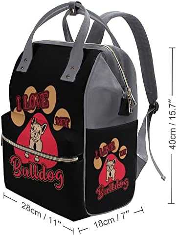 Bulldog'umu Seviyorum bebek bezi çantası Sırt Çantası Su Geçirmez Anne Çantası Büyük Kapasiteli Sırt Çantası