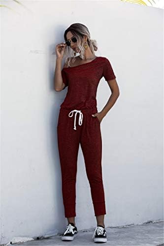 Andongnywell kadın Gevşek Katı Kapalı Omuz Elastik Bel Sıkı Uzun Romper Tulum Cepler ile Pantolon