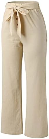 Meymia kadın Pamuk Keten Pantolon, Bayan Moda Rahat Yüksek Bel Yoga Uzun Pantolon Elastik Keten Pantolon Kemer ile