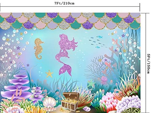 CapiSco 7X5FT Denizkızı Zemin Küçük Denizkızı Arka Plan Kız Doğum Günü Partisi için Güzel Sualtı Dünyası Su Çim Denizyıldızı