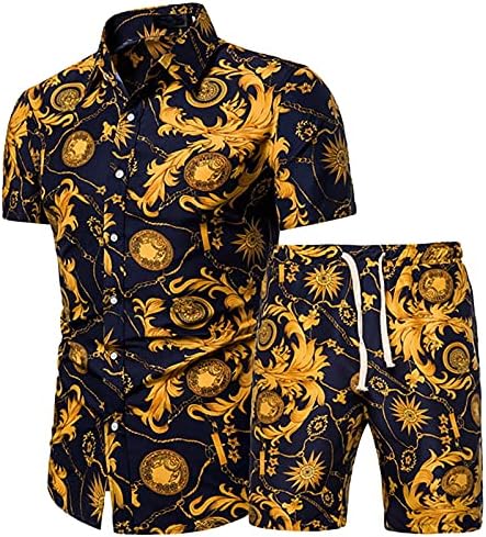 Erkek Takım Elbise 48 Düzenli 2 Parçalı Şort Pantolon Baskılı Kısa Kollu Plaj Setleri Gömlek Slim Fit Ceketler Erkekler