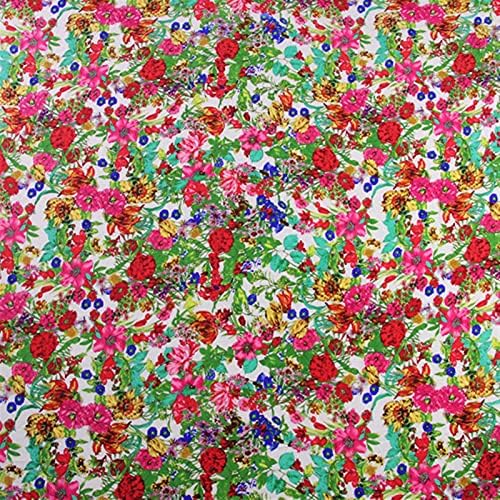 Uongfi Renkli Çiçek Baskı İpek Krep Belkemiği Kumaş 16 momme 138 cm Genişliği (Boyut: 1 Yard)