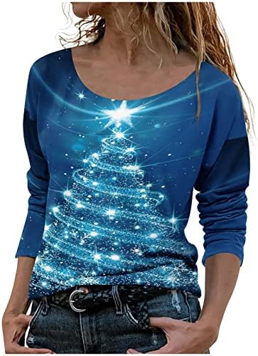 NOKMOPO Noel Gömlek Kadınlar için Rahat Moda Noel Baskı Yuvarlak Boyun Sonbahar uzun kollu tişört