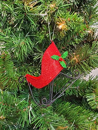 Parti Patlamalar Kırmızı Glitter Noel Santa Kızak Süsleme ile Metal Kayaklar-2 Set