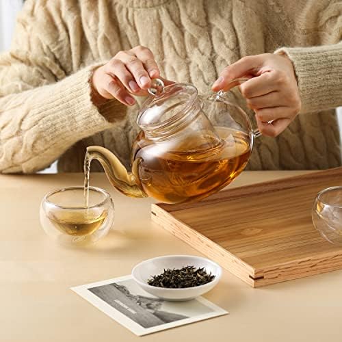 CNGLASS çay fincanları 4 Set çift duvarlı kupa çay bardağı, 5.1 oz Asya Yalıtımlı Şeffaf Çay Fincanı 150 ML, küçük