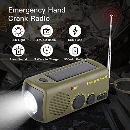 Lixada Açık Acil Radyo Taşınabilir Güneş Şarj El Krank USB şarj edilebilir Radyo El Feneri ile SOS Alarm AM / FM cep