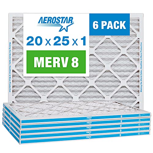 Aerostar 20x25x1 MERV 8 Pileli Hava Filtresi, 6 Paket ve Aerostar 20x20x1 MERV 8 Pileli Hava Filtresi, AC Fırın Hava