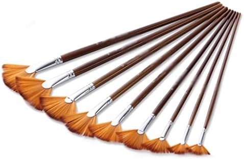 BHVXW 9 Adet Fan Fırça Seti Naylon ahşap saç Uzun Saplı Boya Fırçası Akrilik Suluboya Yağlıboya Sanat Malzemeleri