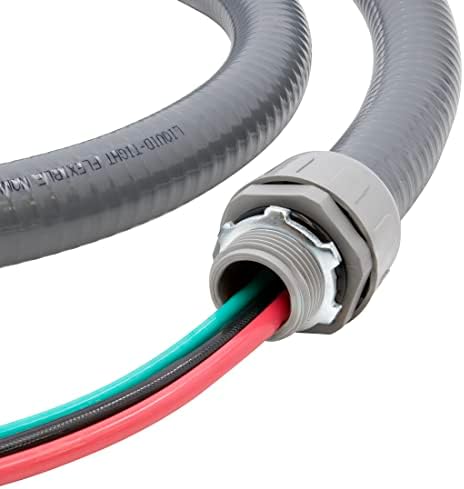 Maksimum 1/2 inç. x 6 ft. Sıvı Geçirmez Metalik Olmayan PVC Konektör Boru Kablosu Kırbaç, 7,6 ft. 8 AWG İletken tel