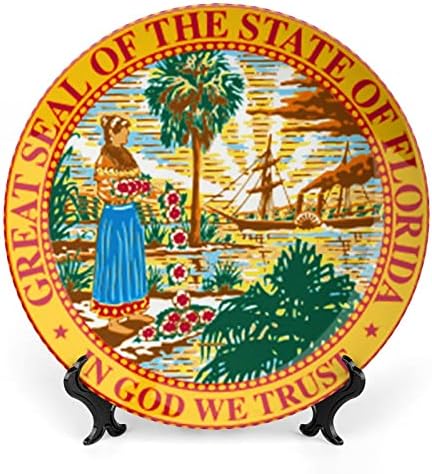 Florida Eyalet Bayrağı Seramik Dekoratif Tabaklar Standı ile Kemik Çini askı süsleri tatlı tabakları