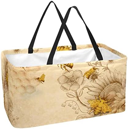 Yeniden kullanılabilir alışveriş sepeti Arı Ve Kır Çiçekleri Taşınabilir Katlanır Piknik Bakkal torbaları çamaşır