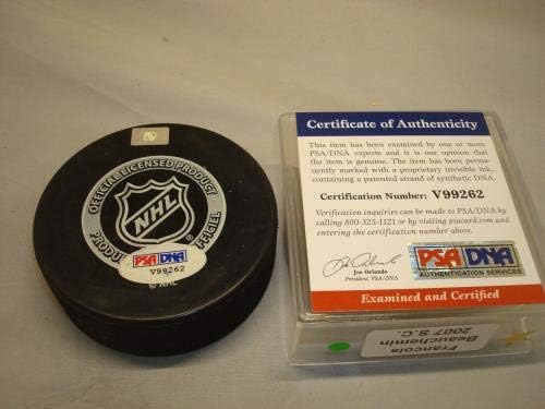 Francois Beauchemin İmzalı Ördekler 2007 Stanley Kupası Şampiyonlar Hokey Diski PSA / DNA ORTAK İmzalı NHL Diskleri