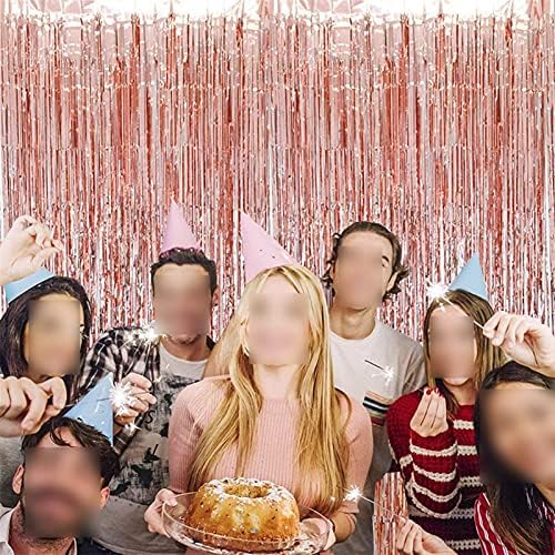 ZCxıyu 2 M Gül Altın Metalik Tinsel Folyo Saçak Perdeleri fotoğraf kabini Sahne DIY Doğum Günü Düğün Gelin Duş Parti