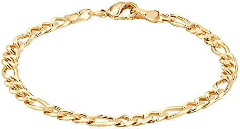 Barzel 18 Ayar Altın Kaplama Figaro Link Altın Zincir Bileklik-Brezilya Malı