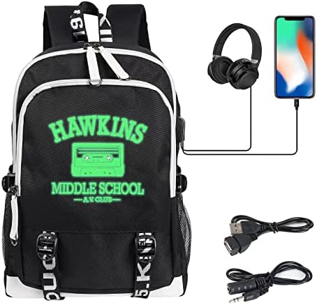Yabancı Şeyler Sırt Çantası aydınlık Laptop Çantası USB Şarj Hawkins Orta Sırt Çantası Rahat Kolej Seyahat Bookbag