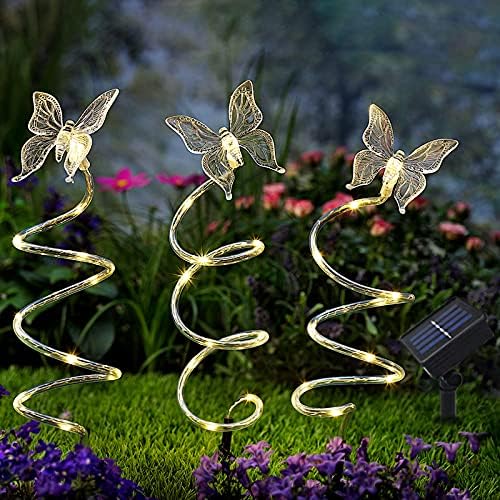 3 Set güneş Spiral kelebek bahçe bahis ışıkları, 45 LED 8 aydınlatma modları kelebek figürler dekoratif açık yol ışıkları