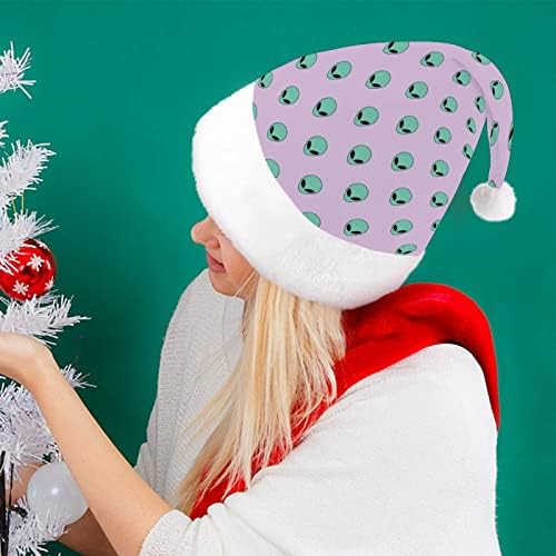 Yeşil Uzaylı Kafa Komik Noel Şapka Noel Baba Şapkaları Kısa Peluş Beyaz Manşetleri Noel Tatil Partisi Dekorasyon Malzemeleri