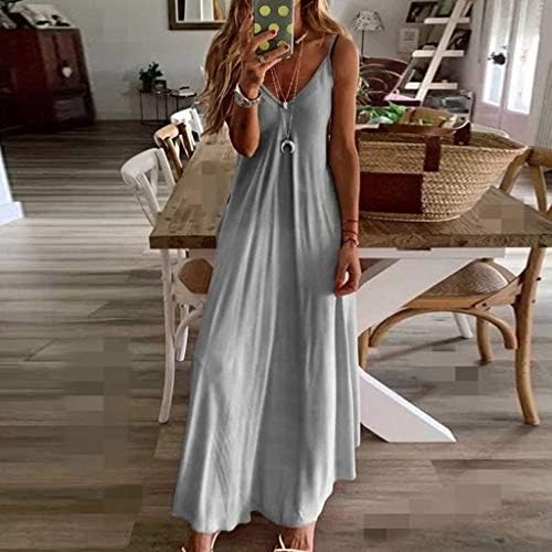 GDJGTA kadın Batik Degrade Kolsuz V Boyun Spagetti Kayışı Uzun Maxi Elbise Casual Yaz Plaj Sundress Tankı Elbise