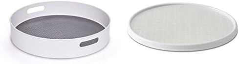 Copco Kaymaz Lavabo Altı Kiler Dolabı Mutfak Düzenleyici, 18 inç, Beyaz/Gri 2 ve Copco Temelleri Kaymaz Döner Tabla,