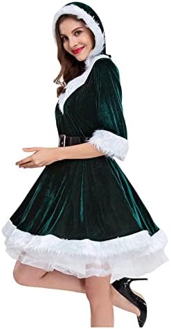 lczıwo kadın Santa Noel Kostüm Kapşonlu Elbise Kuşaklı Kadife Mini Elbiseler Cosplay Noel Baba Fantezi Giyim