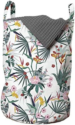 Ambesonne Çiçek Çamaşır Torbası, Egzotik Çiçek Gardenya Nergis Gül Tomurcukları, Çamaşırhaneler için Kulplu İpli Sepetli