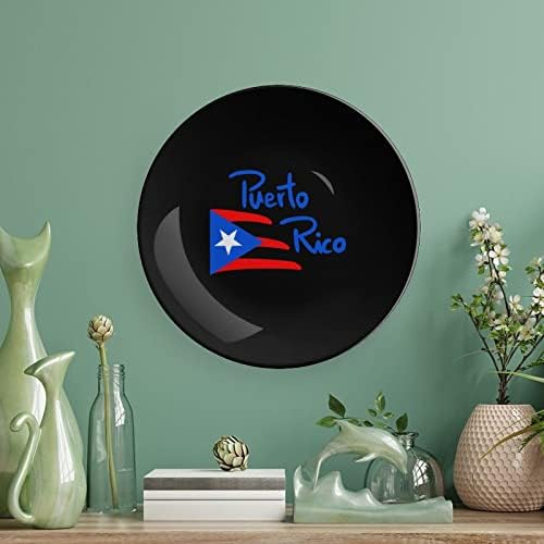 Porto Riko bayrağı Vintage Tasarım Kemik Çini Dekor Plaka Standı ile Yuvarlak Dekoratif Levha Ev Wobble Plaka