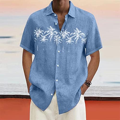 Erkek Küba Guayabera Gömlek Casual Kısa Kollu Düğme Aşağı Gömlek Bant Yaka Yaz Plaj Bluz Tops