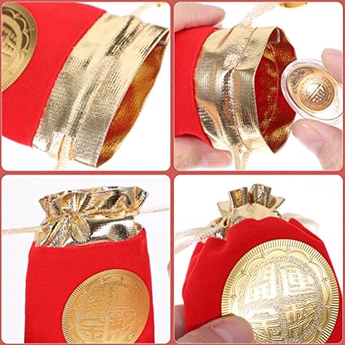 Zerodeko 2 Takım Altın Külçe Yuan Bao Kırmızı İpli Çanta ile Çin Yeni Yılı hediye keseleri Para Kılıfı Takı Çantası