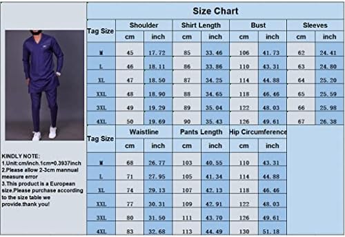 XSION erkek 2 Parça Kıyafet V Yaka Afrika Dashiki Gömlek ve Pantolon Uzun Kollu Geleneksel Takım Elbise Parti Seti
