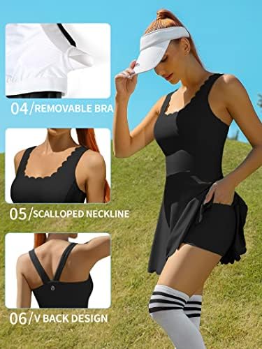 ATTRACO Kadın Tenis Elbise Şort Egzersiz Golf Etekler Cepler ile Atletik Elbiseler