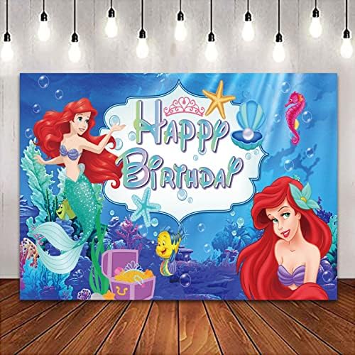 Qıngyann 5x3ft Mermaid Mutlu Doğum Günü Zemin Ariel Denizkızı Doğum Günü Arka Planında Parti Kek Masa Dekorasyon
