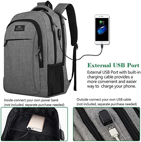 MATEİN seyahat Laptop sırt çantası, USB şarj portu ile iş Anti hırsızlık ince dayanıklı Laptop sırt çantası, Erkekler