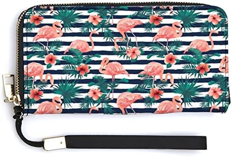 Güzel Flamingo Tropikal çiçekler PU Deri kadın cüzdan Fermuar uzun debriyaj çanta moda çanta Bileklik Askısı ile