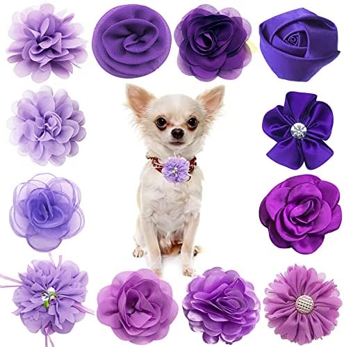 PET GÖSTERİSİ 12 adet Mor köpek tasması Yaylar ve Çiçekler Eki Kızlar için Yavru Kediler Kadın Küçük Orta Köpekler