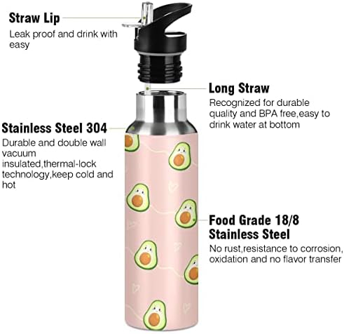 Glaphy Avokado Sevimli Kawaii Hasır Kapaklı Su Şişesi, BPA İçermez, 32 oz Su Şişeleri Yalıtımlı Paslanmaz Çelik, Okul,
