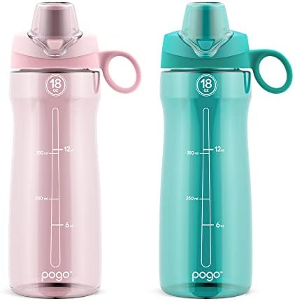 Ello Pogo 18oz Plastik Yeniden Kullanılabilir Su Şişesi 2'li, Kapaklı ve Taşıma Saplı, BPA İçermeyen, Spor ve Seyahat