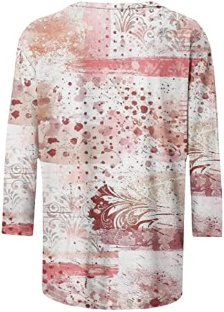 Pembe Bayan Brunch Üstleri 3/4 Kollu Bluz Tişörtleri Ekip Boyun Çiçek Grafik Yaz Sonbahar Üstleri 2023 Elbise Moda