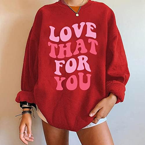 Kadın Sevgililer Tişörtü Moda Rahat Gevşek Yuvarlak Boyun Baskı Uzun Kollu Üst Tişörtü 2023
