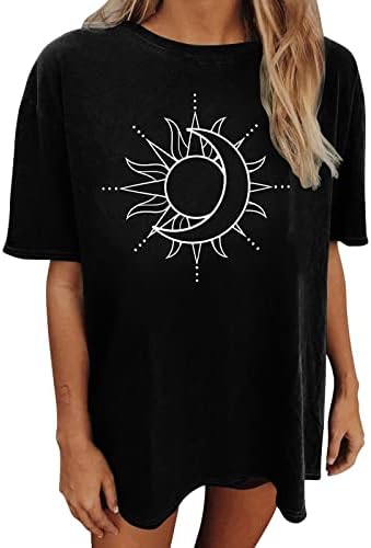 Kadınlar 2023 moda üst giyim Güneş ve Ay vintage tişört Y2k Bluzlar Yaz Casual Tunik Gömlek Grafik Tees Crewneck Tshirt