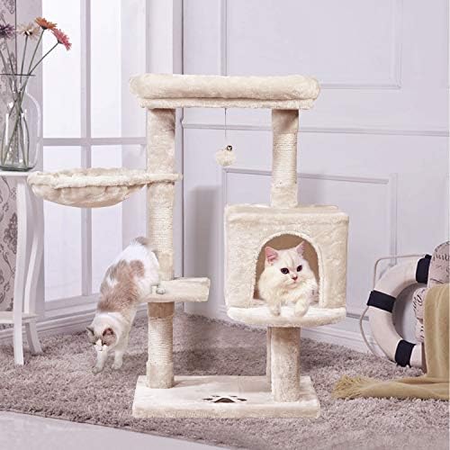 MQ Kedi Ağacı Kulesi 36.7 İnç Yastıklı Peluş Tünemiş, Kınamak, Hamak ve Kedi tırmalama sütunu Yavru Kediler için,