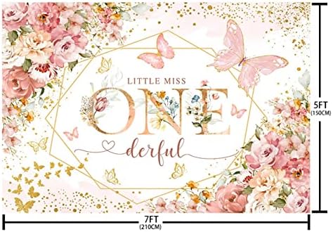 AIBIIN 7x5ft Özledim Onederful Doğum Günü Backdrop Pembe Kelebek Çiçek 1st Doğum Günü Fotoğraf Arka Plan Prenses Kız