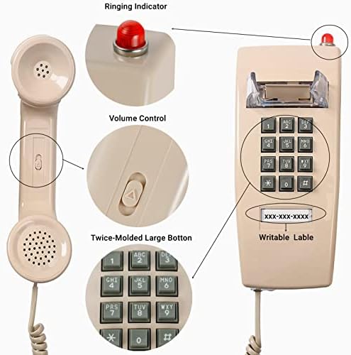 Vintage Duvar Telefonu, Zil Göstergesi ve Ses Kontrolü ile Sabit Kablolu Telefon, Eski Stil Retro Duvar Telefonu Oturma