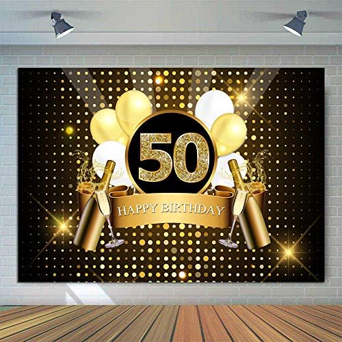 Sensfun Mutlu 50th Doğum Günü Backdrop Siyah ve Altın Fotoğraf Arka Plan Glitter Yetişkin Erkekler Elli Yaşında Yaş